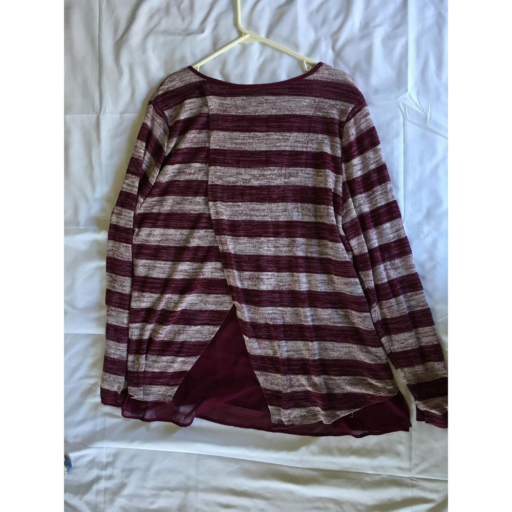 Lane Bryant Sweater Womens 22/24 Burgundy Gray Stripe Chiffon Hem Long Sleeve - Picture 6 of 16